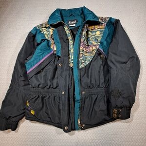 Retro Black and Teal Puffer Jacket